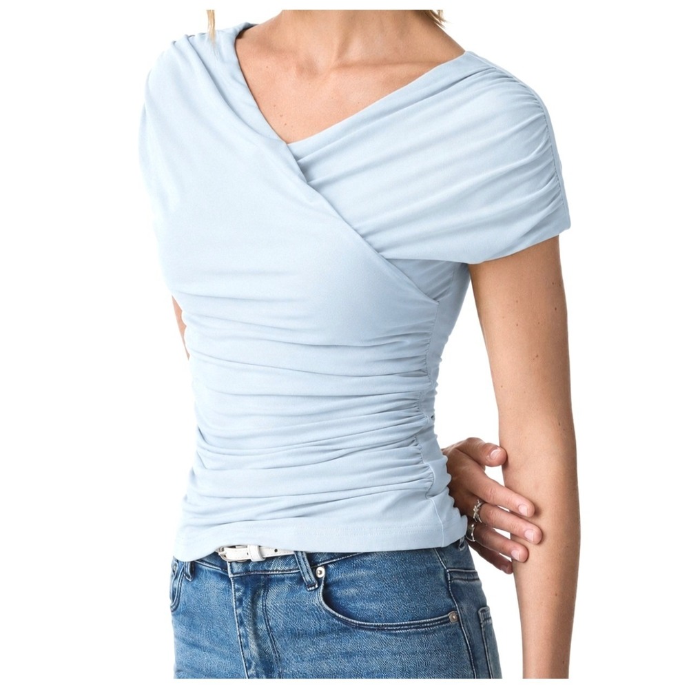 NWT OGL Eco-SkinKiss Surplice V-Neck Ruched Bra Top XS Sky Glass Blue Brami Soft